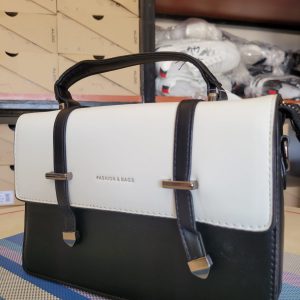 Two-toned Synthetic Leather Top-handle Handbag