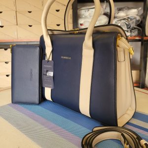 Navy Blue body with Cream Vertical Stripes Professional Tote Bag