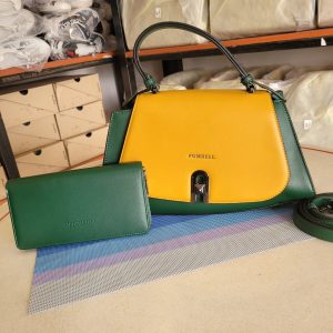 Medium Flap Deep Forest Green accented with Ochre Yellow Satchel bag