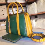 Forest green  with Orche Yellow vertical stripes and gold-tone Tote Bag