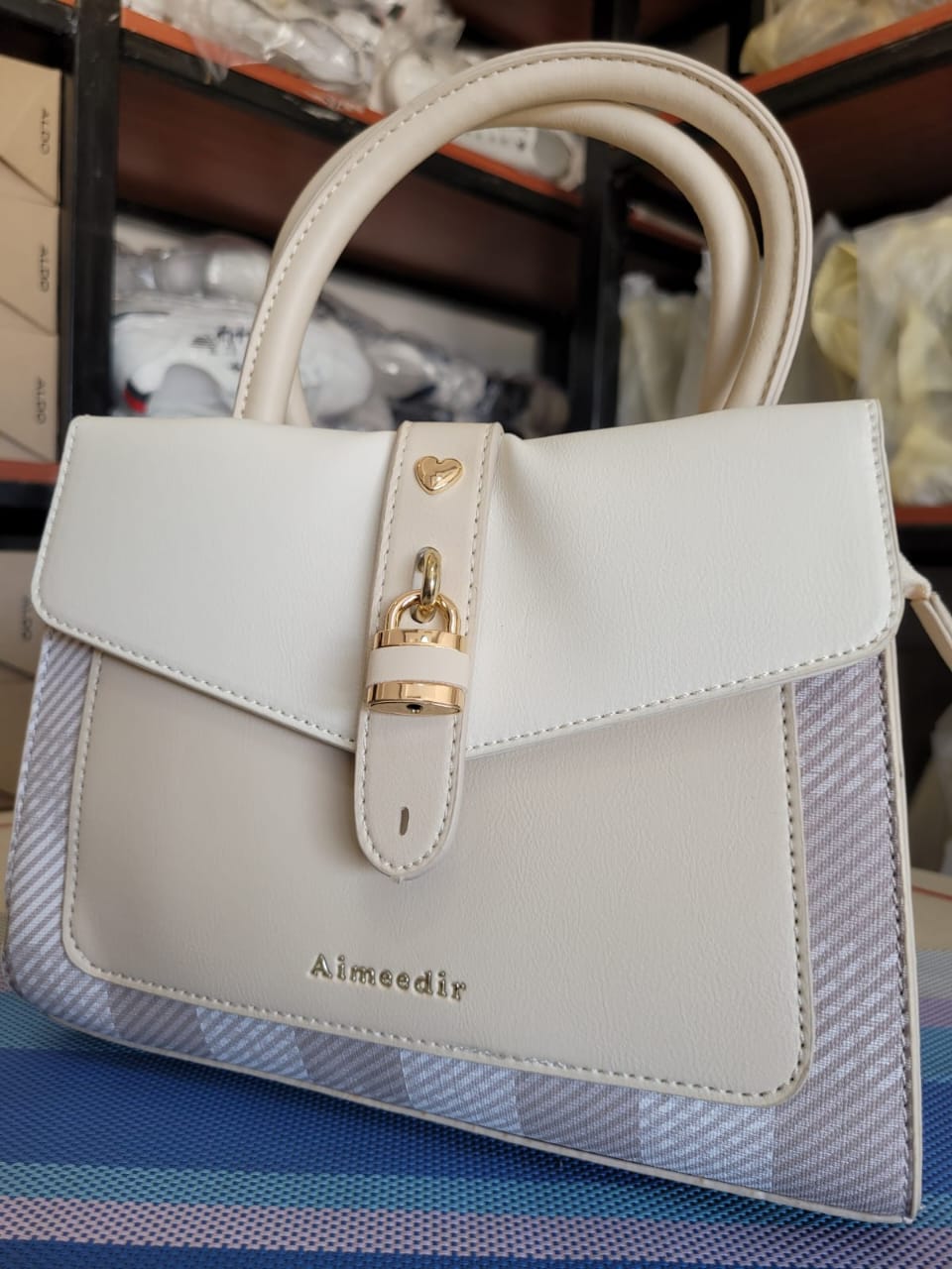 Satchel Handbag with Border Crocodile Embossed Pattern